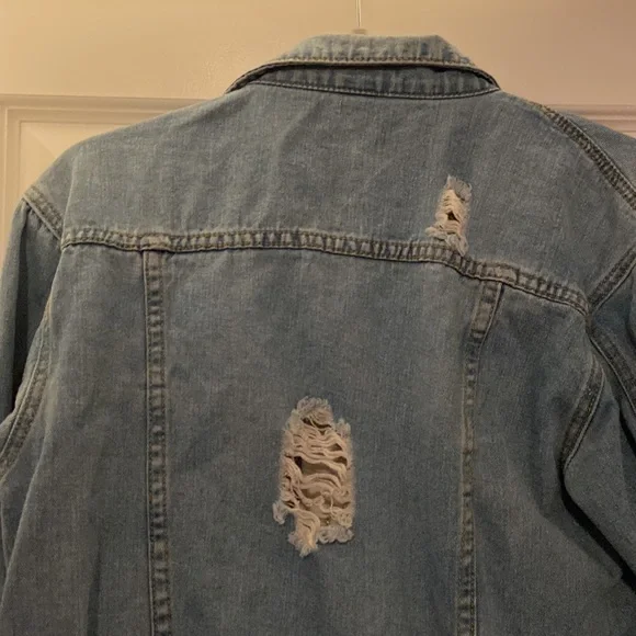 Judy Bridal Jean Jacket Ripped with Front Button Pockets Women’s Large - Picture 6 of 8